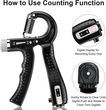KDG Hand Grip Strengthener 2 Pack Adjustable Resistance 10-130 Lbs Forearm Exerciser，Grip Strength Trainer for Muscle Building and Injury Recovery for Athletes